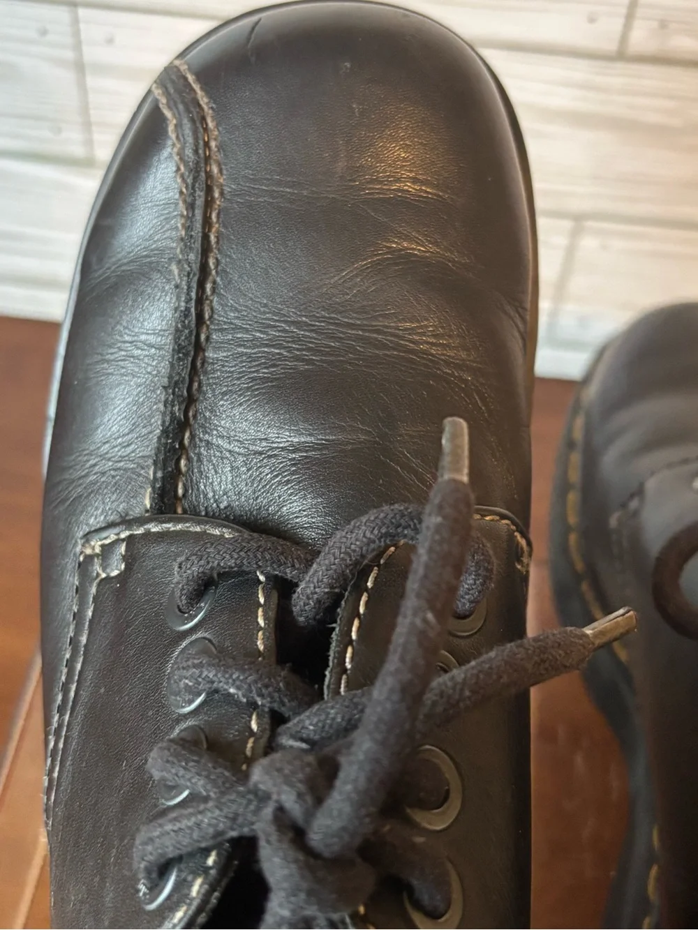 Black Leather, Men’s Doc Martens Shoes with Yellow Stitching
